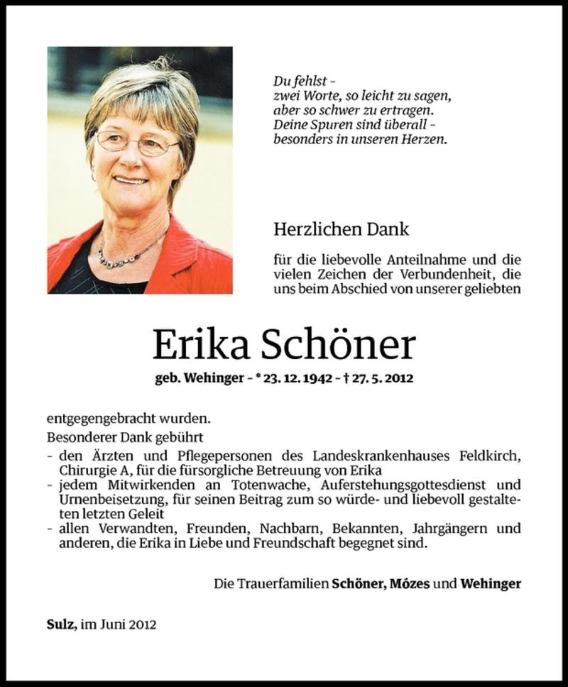  Todesanzeige für Erika Schöner vom 30.06.2012 aus Vorarlberger Nachrichten