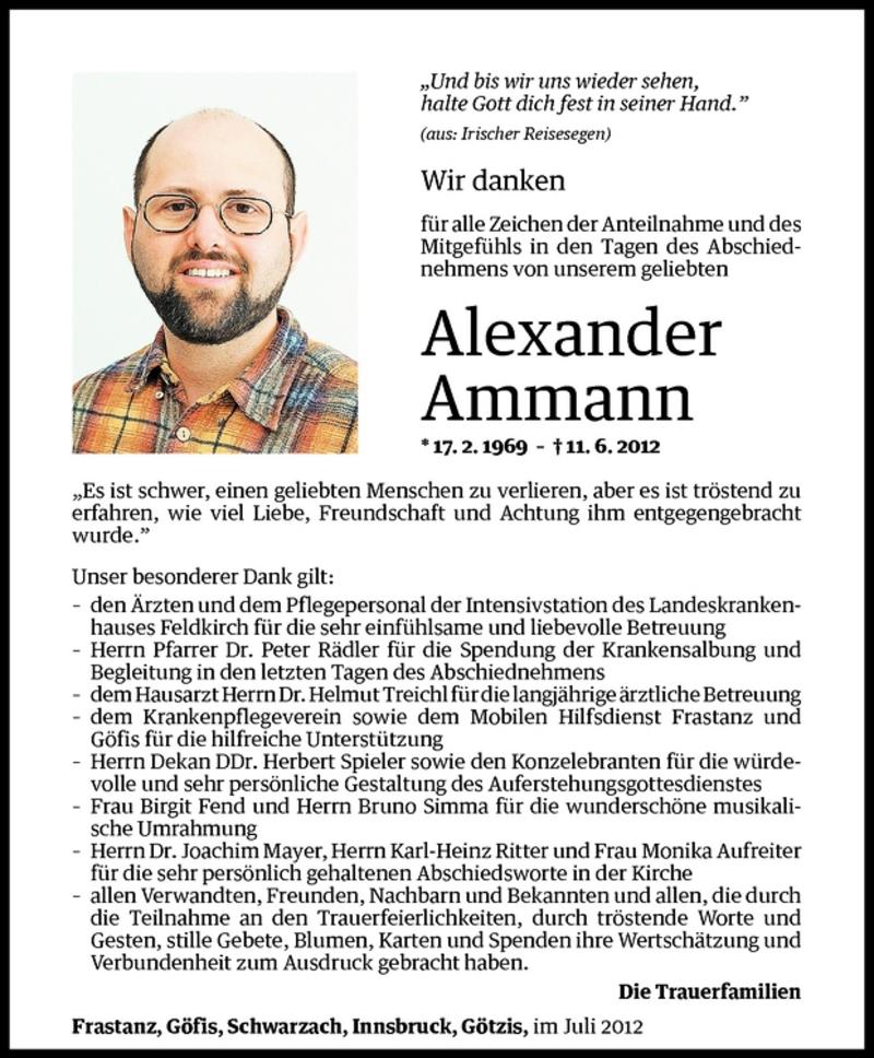  Todesanzeige für Alexander Ammann vom 14.07.2012 aus Vorarlberger Nachrichten