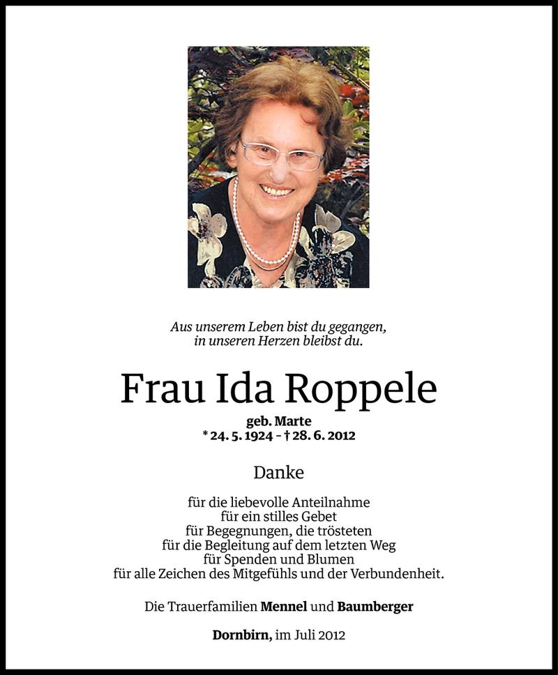  Todesanzeige für Ida Roppele vom 25.07.2012 aus Vorarlberger Nachrichten