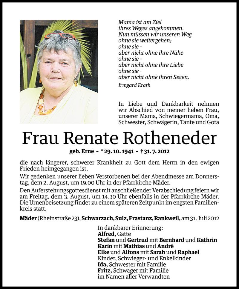  Todesanzeige für Renate Rotheneder vom 01.08.2012 aus Vorarlberger Nachrichten
