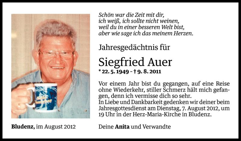  Todesanzeige für Siegfried Auer vom 04.08.2012 aus Vorarlberger Nachrichten