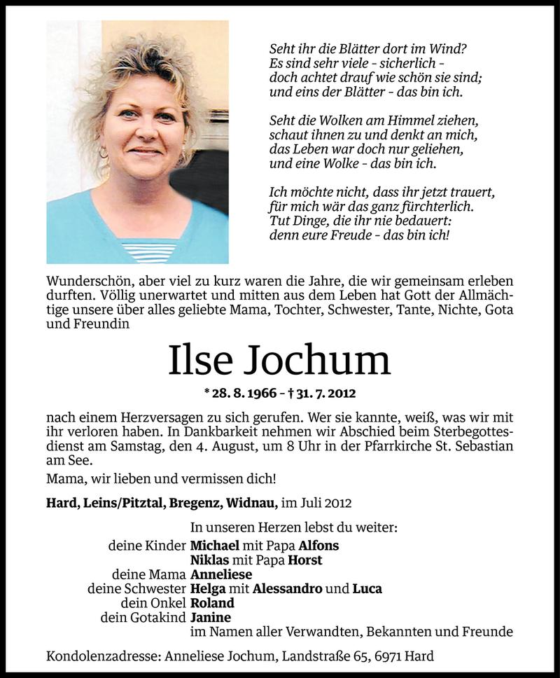  Todesanzeige für Ilse Jochum vom 03.08.2012 aus Vorarlberger Nachrichten
