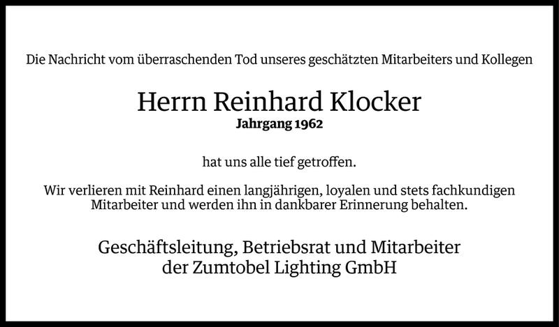  Todesanzeige für Reinhard Klocker vom 03.08.2012 aus Vorarlberger Nachrichten