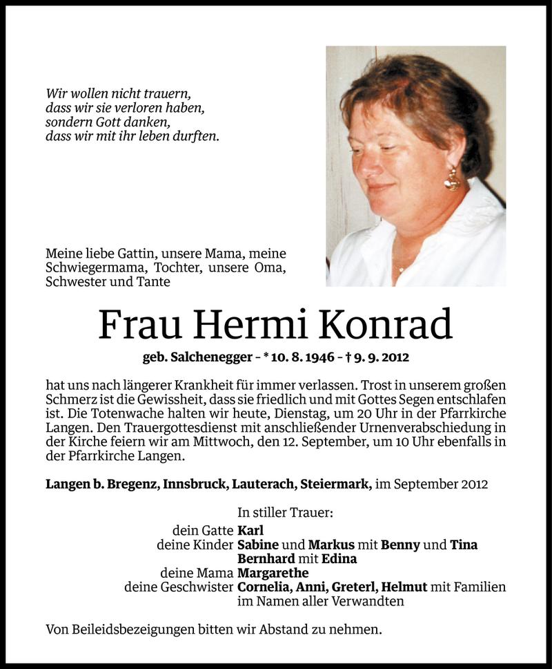  Todesanzeige für Hermi Konrad vom 11.09.2012 aus Vorarlberger Nachrichten