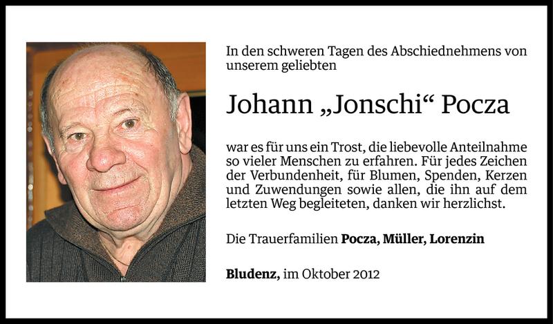  Todesanzeige für Johann Pocza vom 03.10.2012 aus Vorarlberger Nachrichten