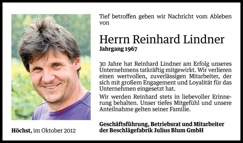  Todesanzeige für Reinhard Lindner vom 03.10.2012 aus Vorarlberger Nachrichten