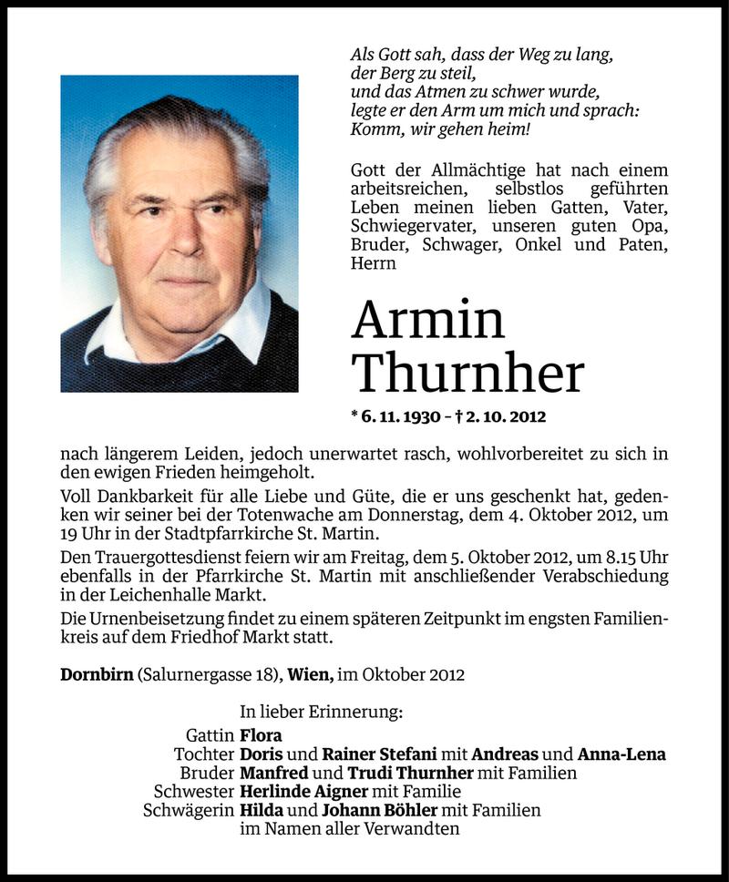  Todesanzeige für Armin Thurnher vom 03.10.2012 aus Vorarlberger Nachrichten
