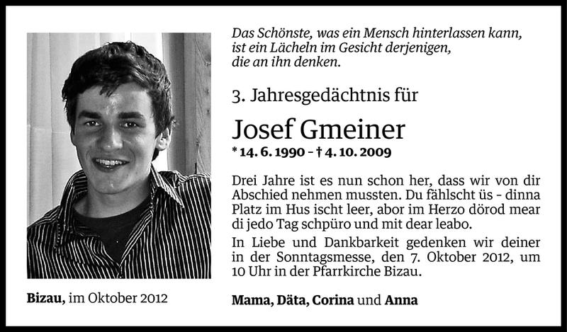  Todesanzeige für Josef Gmeiner vom 04.10.2012 aus Vorarlberger Nachrichten