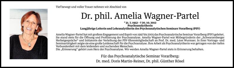  Todesanzeige für Amelia Wagner-Partel vom 03.11.2012 aus Vorarlberger Nachrichten