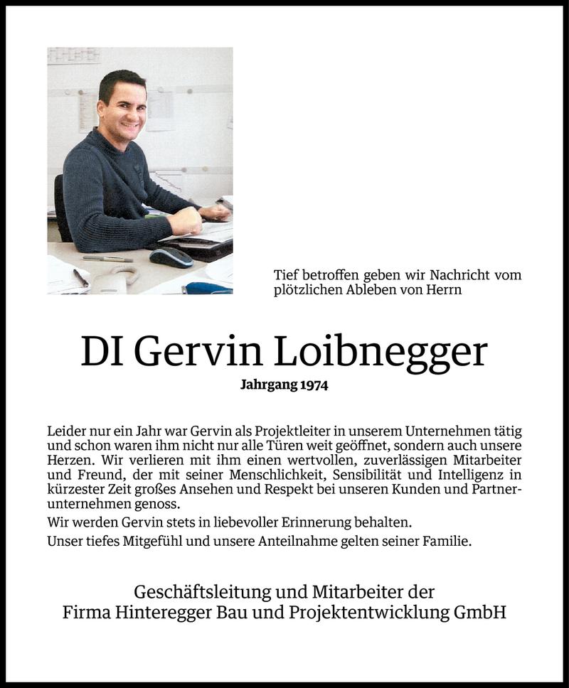  Todesanzeige für DI arch. Gervin Loibnegger vom 03.11.2012 aus Vorarlberger Nachrichten