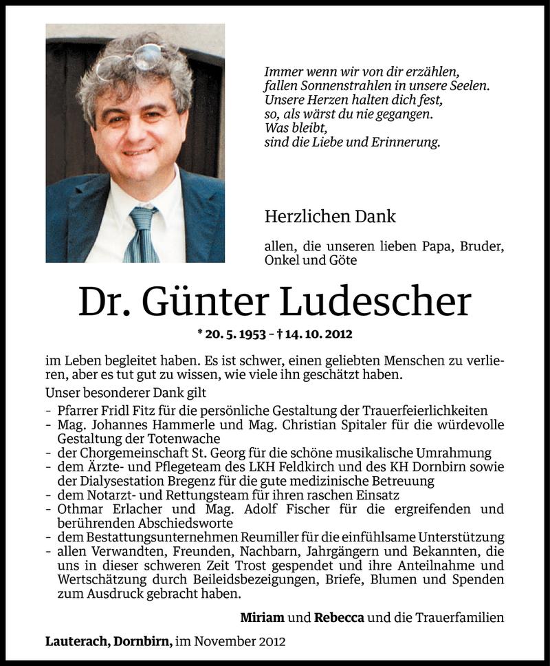  Todesanzeige für Dr. Günter Karl Ludescher vom 03.11.2012 aus Vorarlberger Nachrichten