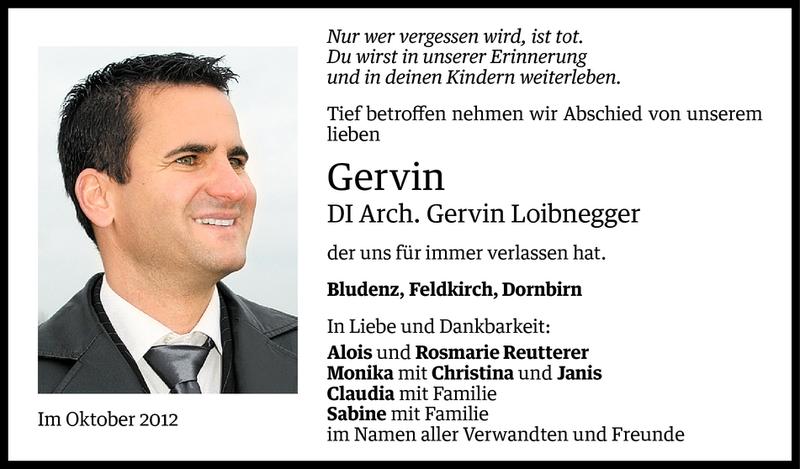  Todesanzeige für DI arch. Gervin Loibnegger vom 03.11.2012 aus Vorarlberger Nachrichten