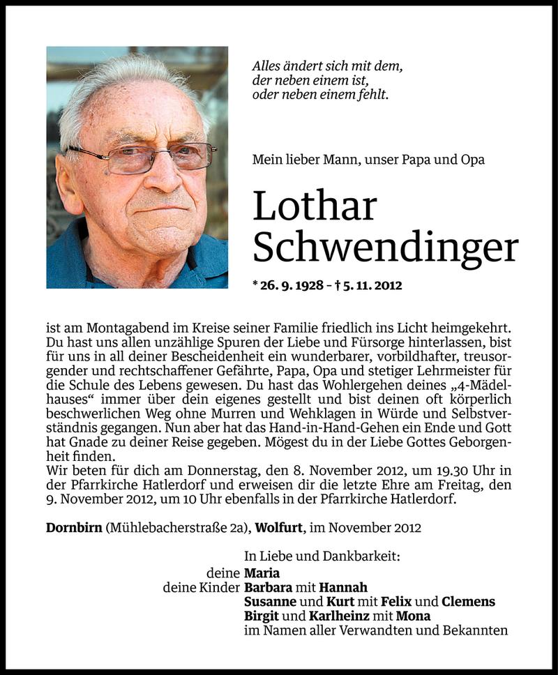  Todesanzeige für Lothar Schwendinger vom 07.11.2012 aus Vorarlberger Nachrichten