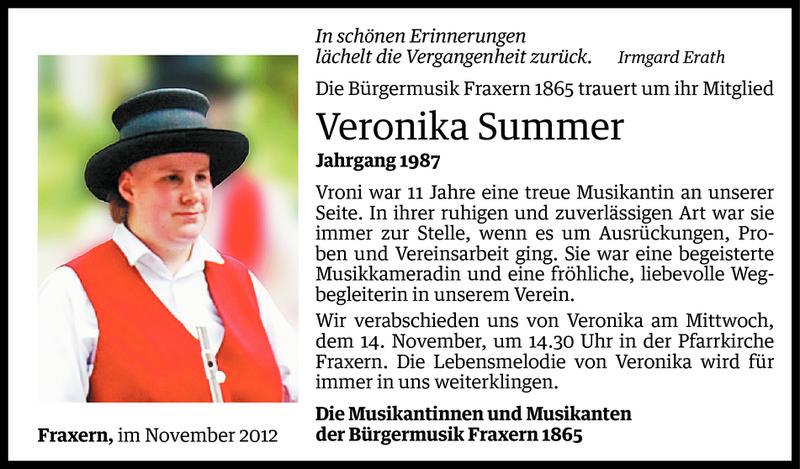  Todesanzeige für Veronika Summer vom 13.11.2012 aus Vorarlberger Nachrichten