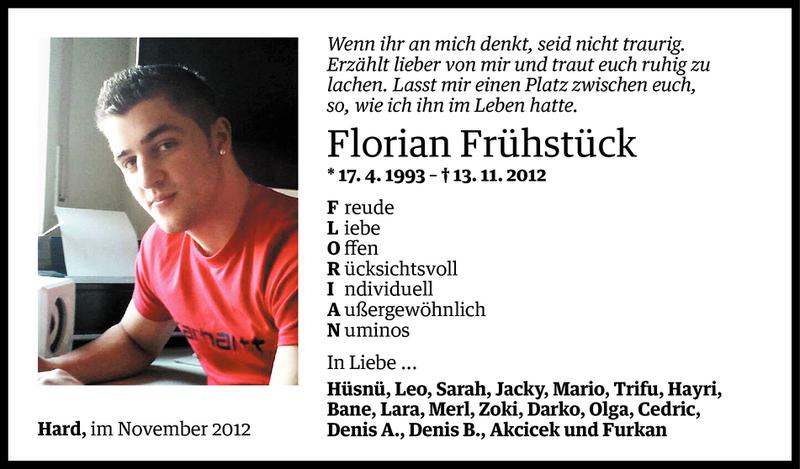  Todesanzeige für Florian Frühstück vom 15.11.2012 aus Vorarlberger Nachrichten