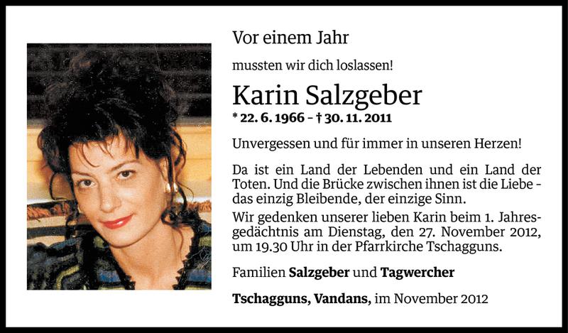  Todesanzeige für Karin Salzgeber vom 24.11.2012 aus Vorarlberger Nachrichten