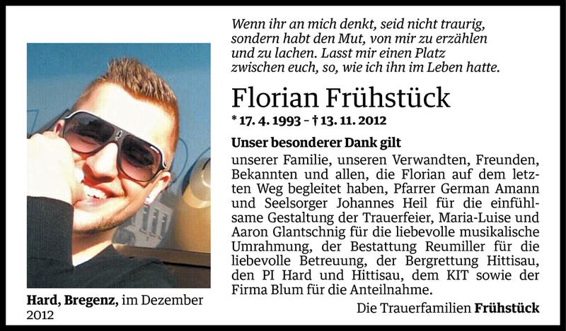  Todesanzeige für Florian Frühstück vom 30.11.2012 aus Vorarlberger Nachrichten