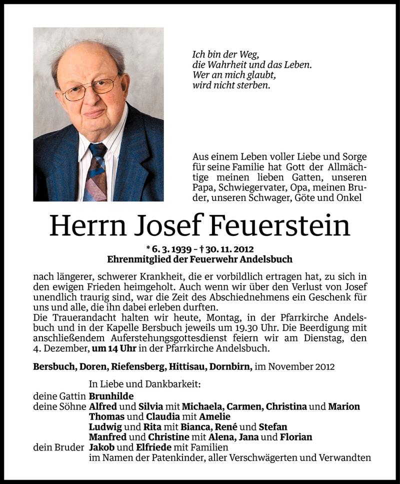  Todesanzeige für Josef Feuerstein vom 02.12.2012 aus Vorarlberger Nachrichten