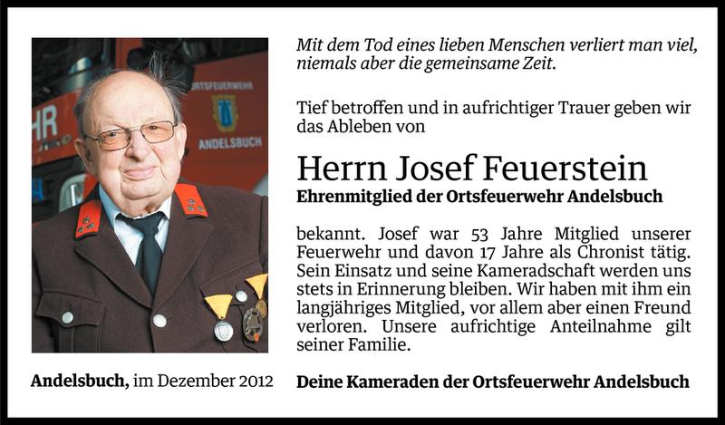  Todesanzeige für Josef Feuerstein vom 02.12.2012 aus Vorarlberger Nachrichten