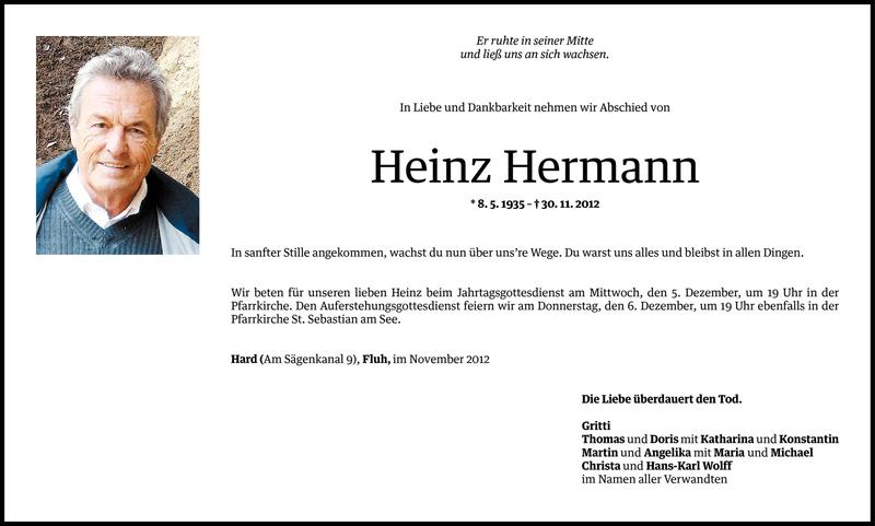  Todesanzeige für Heinz Hermann vom 03.12.2012 aus Vorarlberger Nachrichten