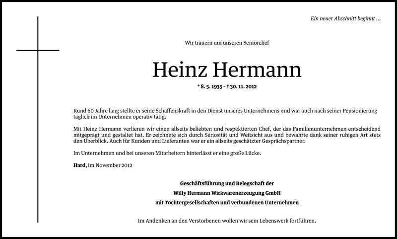  Todesanzeige für Heinz Hermann vom 03.12.2012 aus Vorarlberger Nachrichten