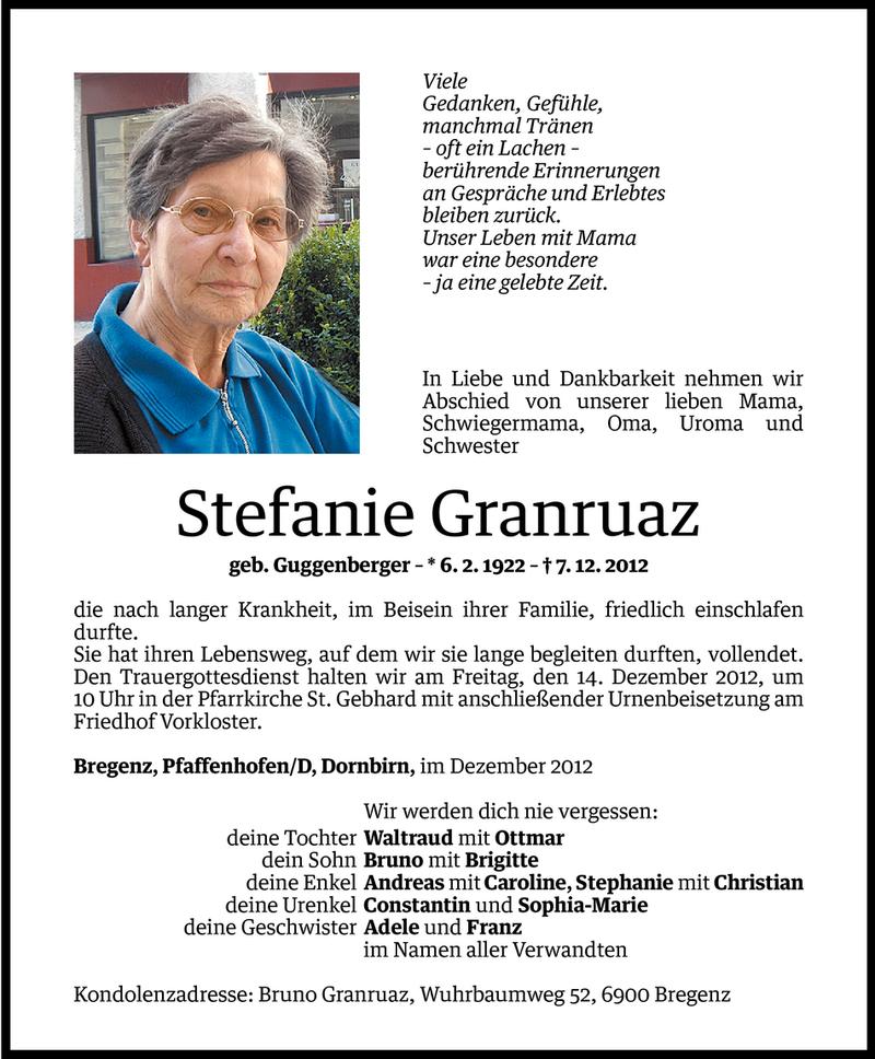Todesanzeigen von Stefanie Granruaz | Todesanzeigen Vorarlberger ...