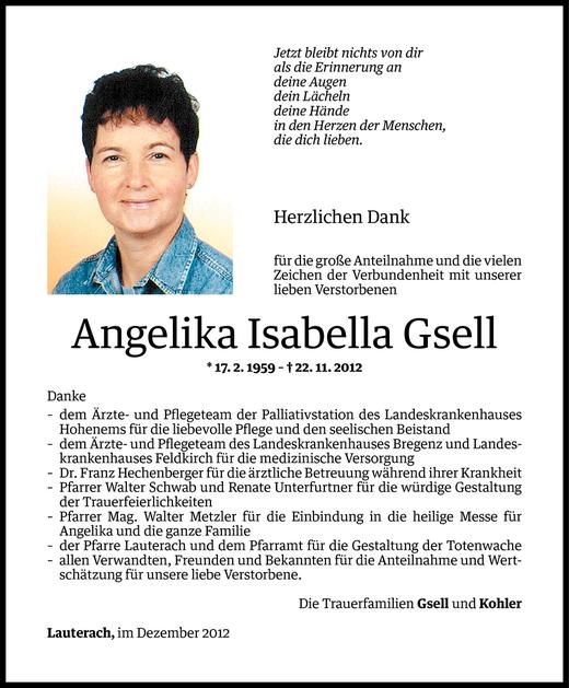 Todesanzeige von Angelika Gsell von Vorarlberger Nachrichten