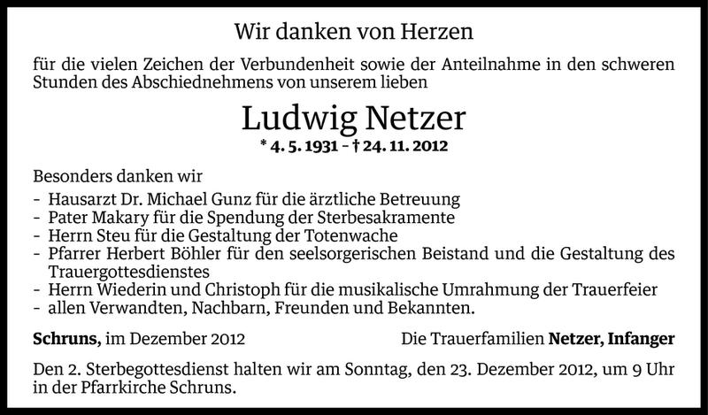  Todesanzeige für Ludwig Netzer vom 20.12.2012 aus Vorarlberger Nachrichten