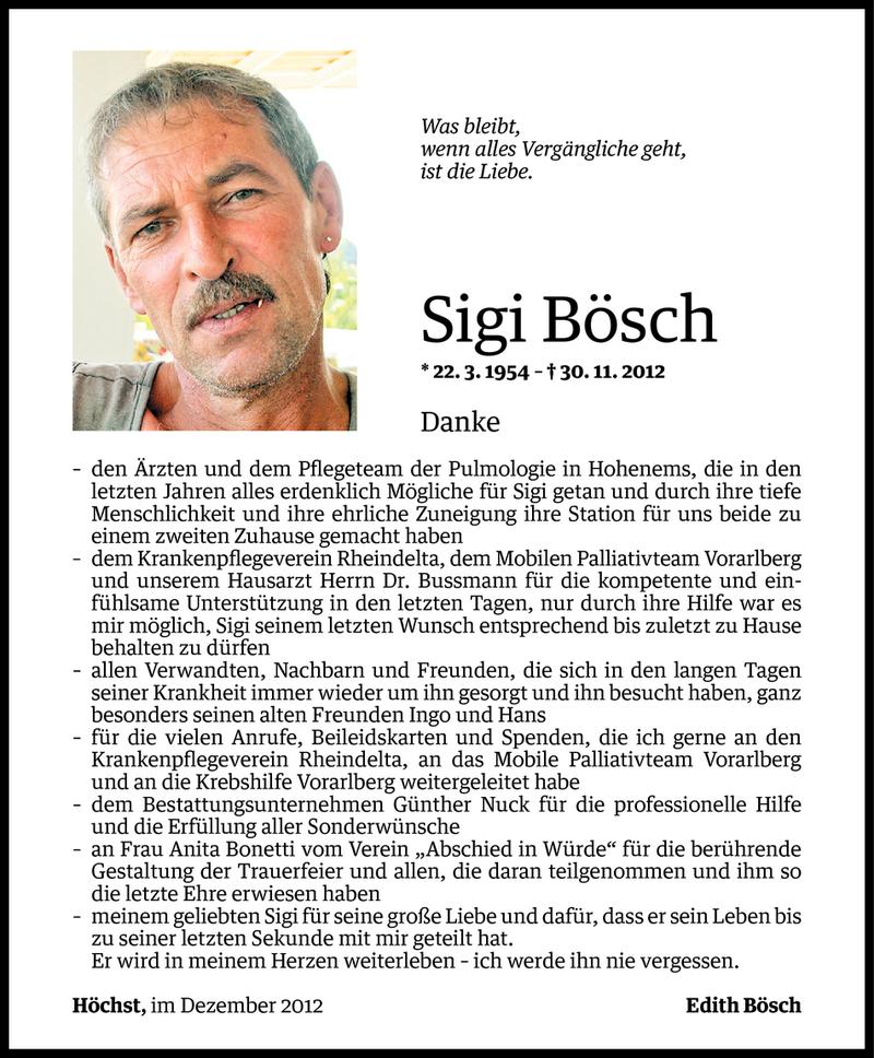  Todesanzeige für Sigi Bösch vom 20.12.2012 aus Vorarlberger Nachrichten