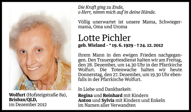  Todesanzeige für Franz Pichler vom 26.12.2012 aus Vorarlberger Nachrichten