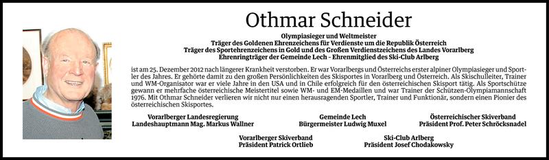  Todesanzeige für Othmar Schneider vom 02.01.2013 aus Vorarlberger Nachrichten