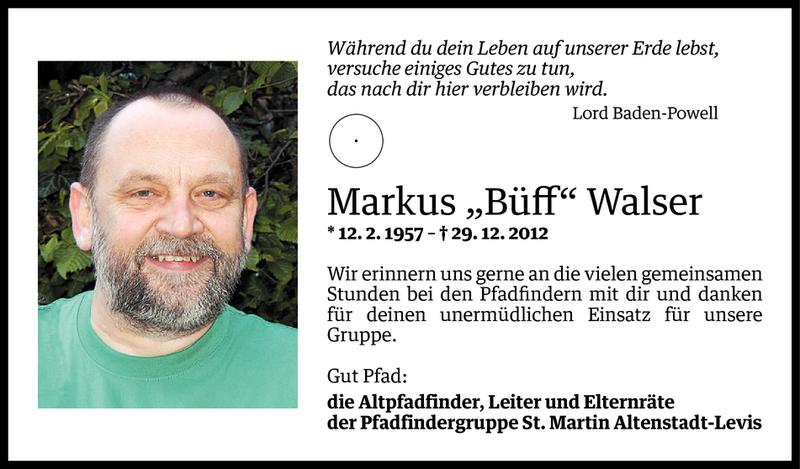  Todesanzeige für Markus Walser vom 03.01.2013 aus Vorarlberger Nachrichten