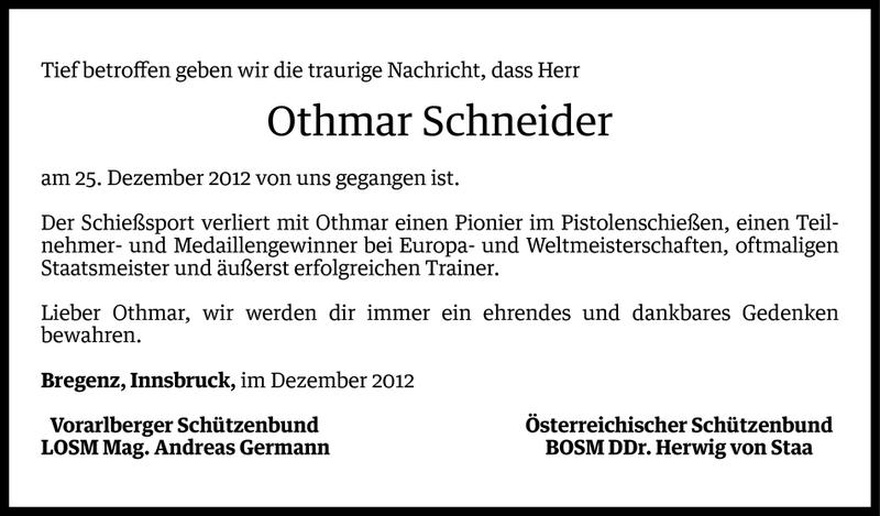  Todesanzeige für Othmar Schneider vom 03.01.2013 aus Vorarlberger Nachrichten