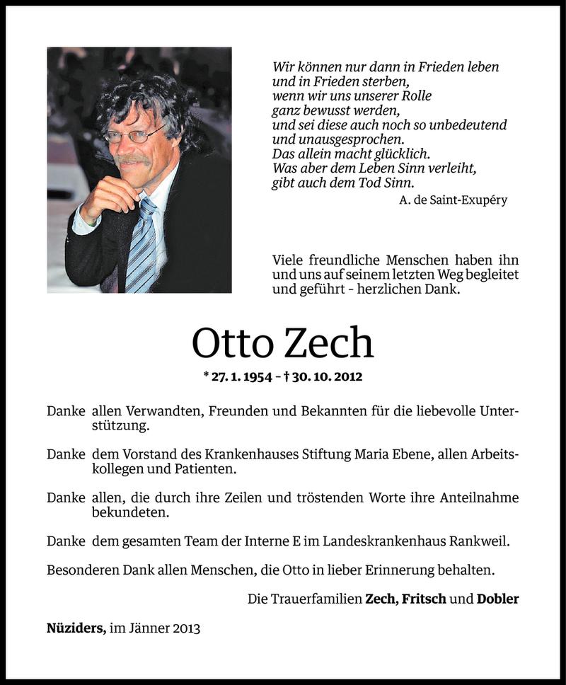  Todesanzeige für Dr. phil. Otto Zech vom 06.01.2013 aus Vorarlberger Nachrichten