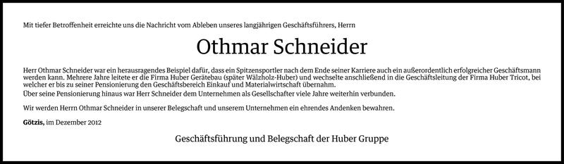  Todesanzeige für Othmar Schneider vom 04.01.2013 aus Vorarlberger Nachrichten