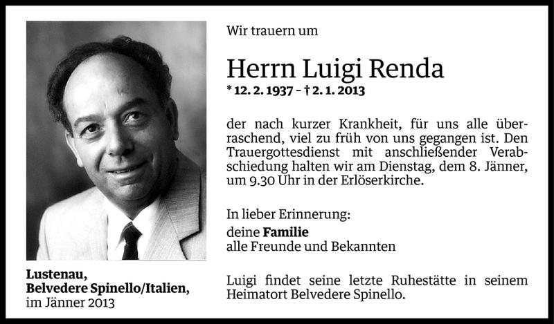  Todesanzeige für Luigi Renda vom 04.01.2013 aus Vorarlberger Nachrichten