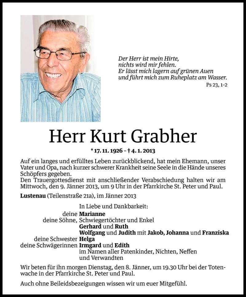  Todesanzeige für Kurt Grabher vom 06.01.2013 aus Vorarlberger Nachrichten