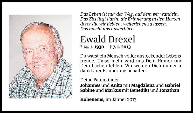  Todesanzeige für Ewald Drexel vom 09.01.2013 aus Vorarlberger Nachrichten