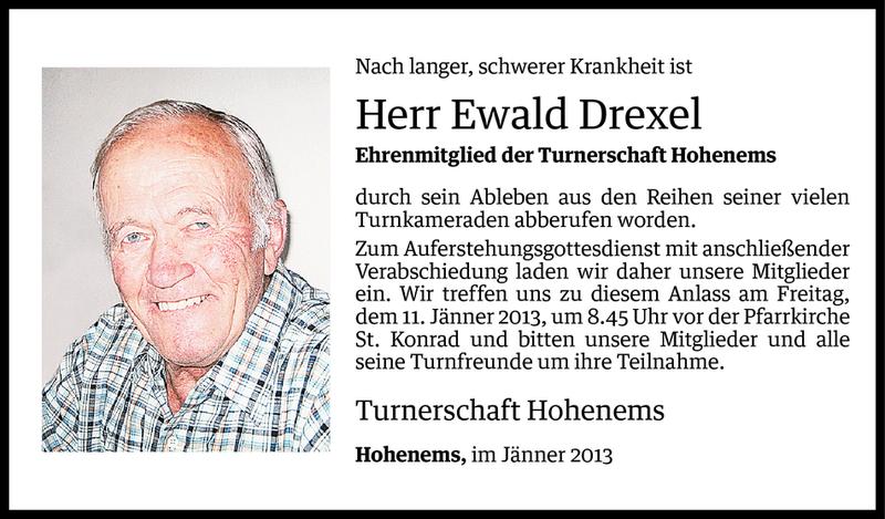  Todesanzeige für Ewald Drexel vom 09.01.2013 aus Vorarlberger Nachrichten