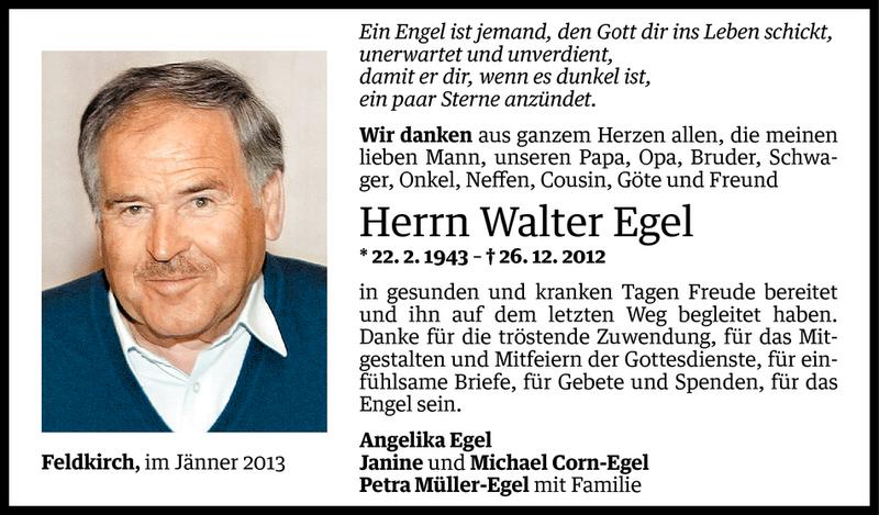  Todesanzeige für Walter Egel vom 11.01.2013 aus Vorarlberger Nachrichten
