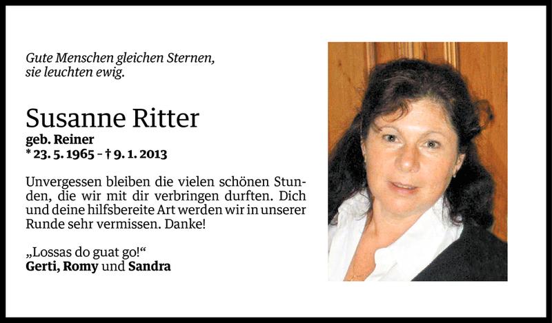  Todesanzeige für Susanne Ritter vom 13.01.2013 aus Vorarlberger Nachrichten