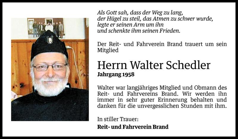  Todesanzeige für Walter Schedler vom 15.01.2013 aus Vorarlberger Nachrichten