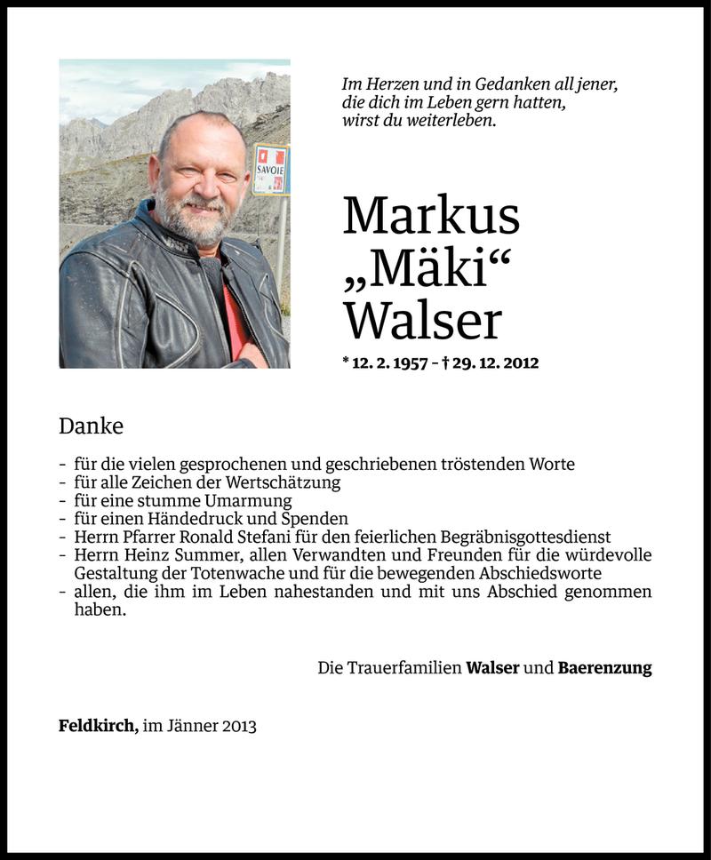  Todesanzeige für Markus Walser vom 17.01.2013 aus Vorarlberger Nachrichten