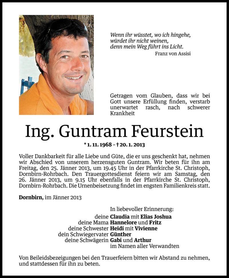  Todesanzeige für Ing. Guntram Feurstein vom 22.01.2013 aus Vorarlberger Nachrichten