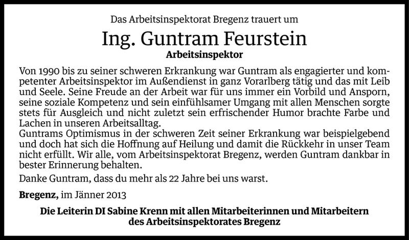  Todesanzeige für Ing. Guntram Feurstein vom 22.01.2013 aus Vorarlberger Nachrichten