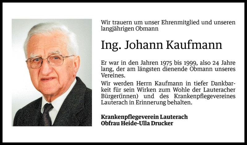  Todesanzeige für Johann Kaufmann vom 22.01.2013 aus Vorarlberger Nachrichten