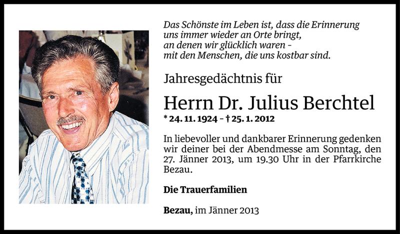  Todesanzeige für Dr. Julius Berchtel vom 24.01.2013 aus Vorarlberger Nachrichten