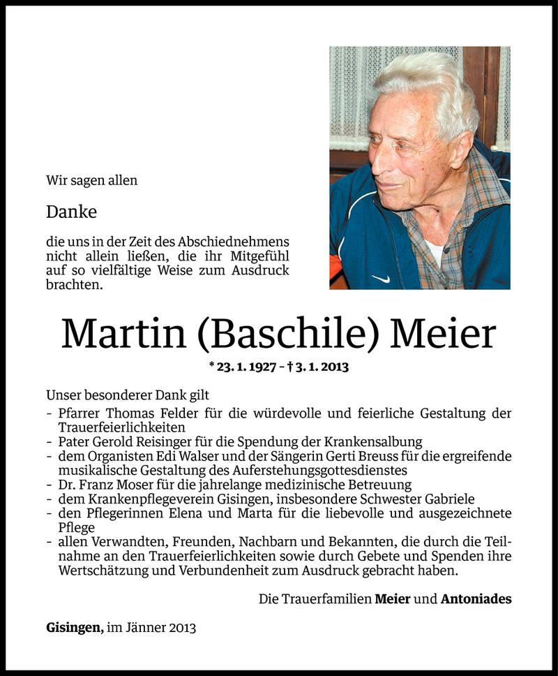  Todesanzeige für Martin (Baschile) Meier vom 24.01.2013 aus Vorarlberger Nachrichten