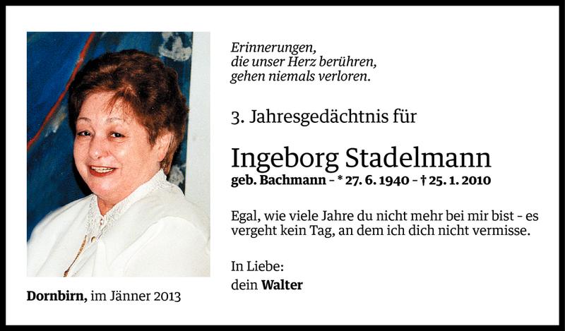  Todesanzeige für Ingeborg Stadelmann vom 24.01.2013 aus Vorarlberger Nachrichten