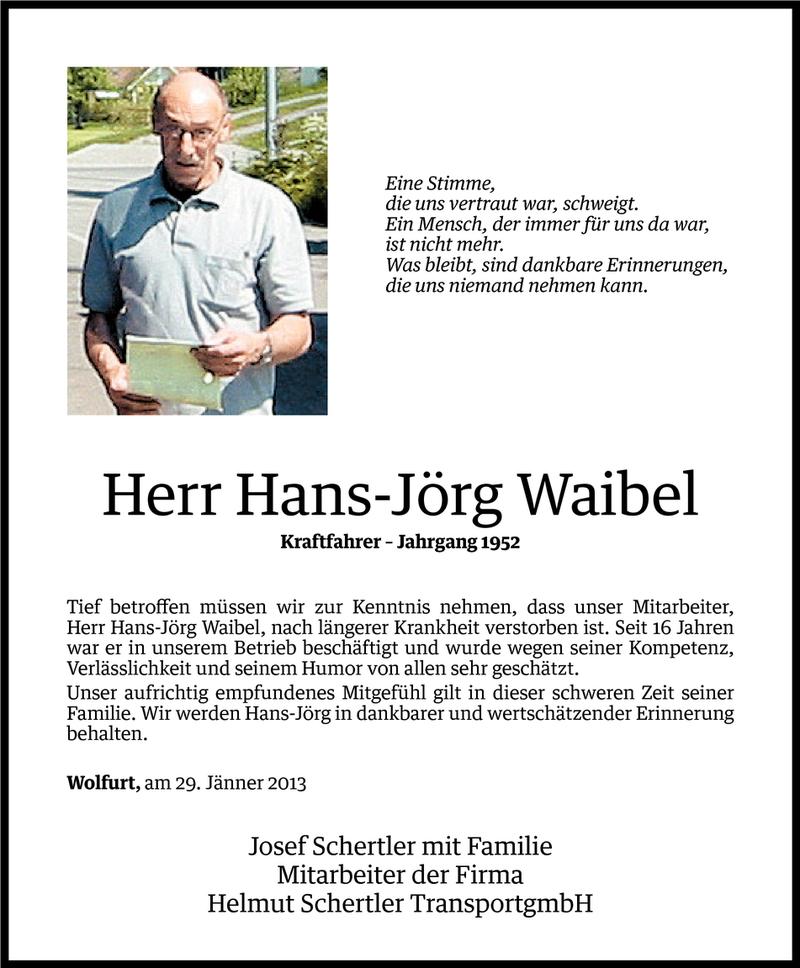  Todesanzeige für Hans-Jörg Waibel vom 29.01.2013 aus Vorarlberger Nachrichten